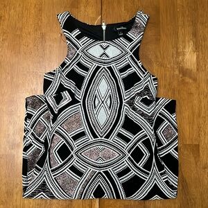 black, white, and rose gold formal dress